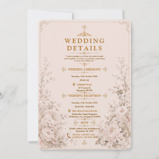 Elegante Rosé Gold Florale Hochzeit im Vintage-Sti Einladung