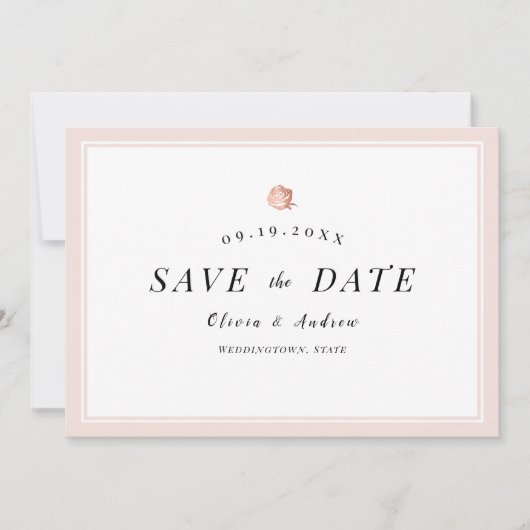 Elegante Rose Gold florale minimalistisch Save the Save The Date (Vorderseite)