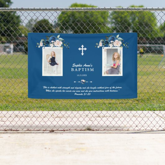 Elegante Rose Gold Florale Taufe Girl Foto Banner (Insitu)