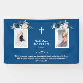 Elegante Rose Gold Florale Taufe Girl Foto Banner (Horizontal)