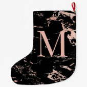 Elegante Rose Gold Foil Black Marble Monogramm Großer Weihnachtsstrumpf (Rückseite)