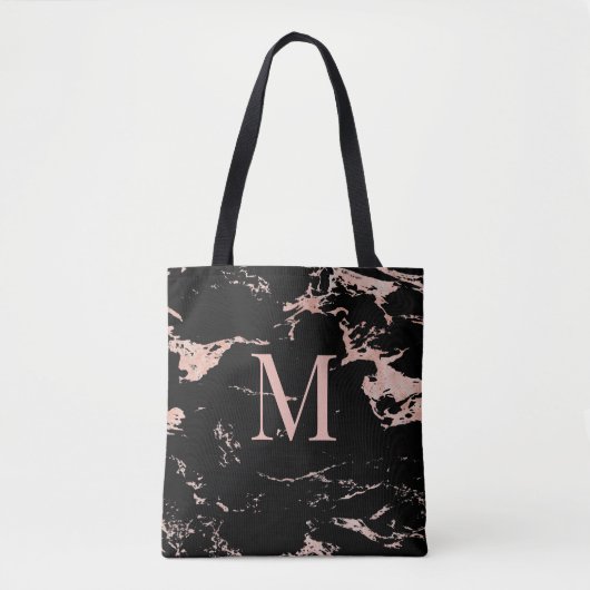 Elegante Rose Gold Foil Black Marble Monogramm Tasche (Vorderseite)