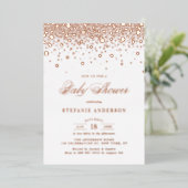 Elegante Rose Gold Foil Confetti Dots Baby Dusche Folieneinladung (Stehend vorne)