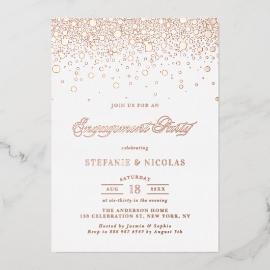 Elegante Rose Gold Foil Confetti Engagement Party Folieneinladung (Vorderseite)
