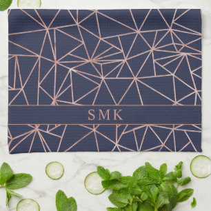 Elegante Rose Gold Foil Geometric Polygon Navy Blu Geschirrtuch