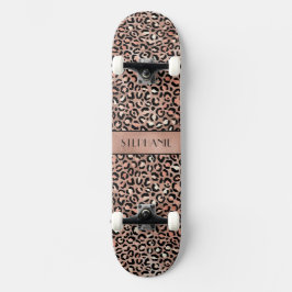 Elegante Rose Gold Foil Leopard Print Custom Skateboard