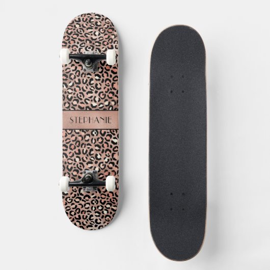 Elegante Rose Gold Foil Leopard Print Custom Skateboard (Vorderseite)