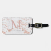 Elegante Rose Gold Foil Marmor Monogramm Gepäckanhänger (Vorderseite horizontal)