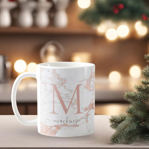 Elegante Rose Gold Foil Marmor Monogramm Kaffeetasse