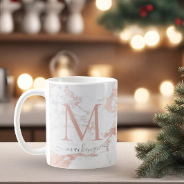 Elegante Rose Gold Foil Marmor Monogramm Kaffeetasse