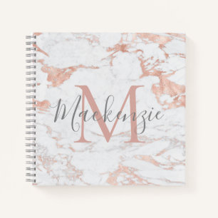 Elegante Rose Gold Foil Marmor Monogramm Notizblock