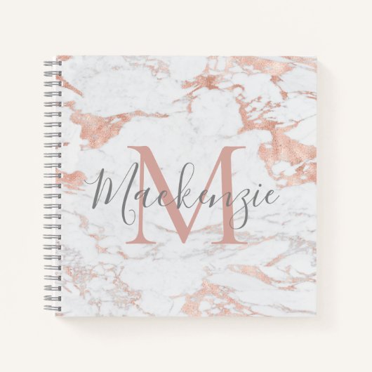 Elegante Rose Gold Foil Marmor Monogramm Notizblock (Vorderseite)