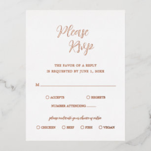 Elegante Rose Gold Foil Modern Wedding RSVP Card Folie Einladungspostkarte