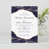 Elegante Rose Gold Foil Navy Blue Agate Hochzeit Einladung (Stehend Vorderseite)