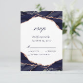 Elegante Rose Gold Foil Navy Blue Agate Hochzeit RSVP Karte (Stehend Vorderseite)