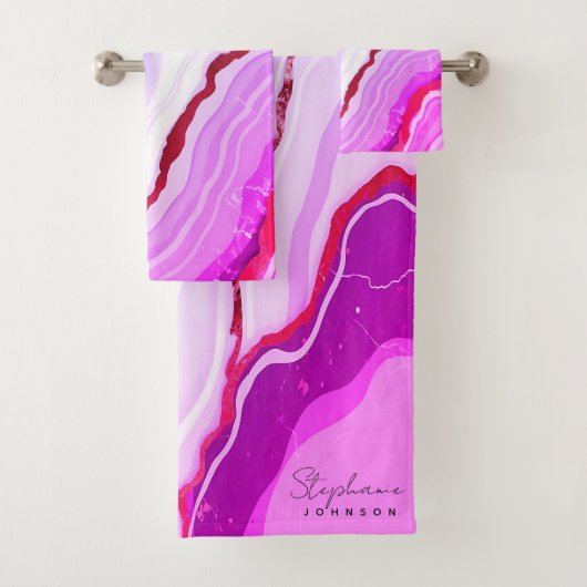 Elegante Rose Gold Foil Rosa Marmor Monogramm Badhandtuch Set (Insitu)