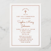 Elegante Rose Gold Foil Script Rosa Erste Kommune Folieneinladung (Vorderseite)
