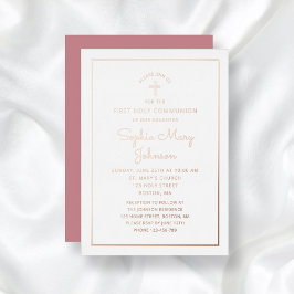 Elegante Rose Gold Foil Script Rosa Erste Kommune Folieneinladung