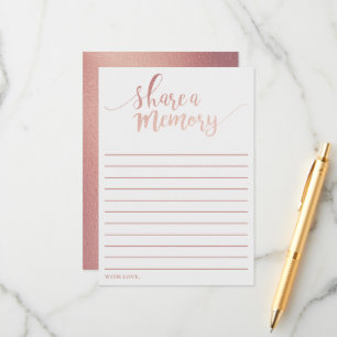 Elegante Rose Gold Foil Share A Memory Card Hinweiskarte