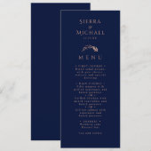 Elegante Rose Gold Foliage Navy Blue Wedding Menükarte (Vorne/Hinten)