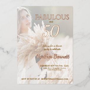 Elegante Rose Gold Folie Fabelhaft und 50 Geburtst Folieneinladung