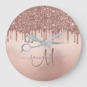 Elegante Rose Gold Friseurschere Mit Monogramm Große Wanduhr