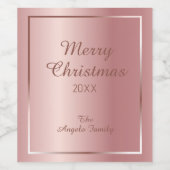 Elegante Rose Gold Frohe Weihnachten Personalisier Weinetikett (Einzelnes Label)