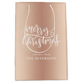 Elegante Rose Gold Frohe Weihnachtskalligraphie Na Mittlere Geschenktüte (Vorderseite)