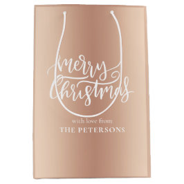 Elegante Rose Gold Frohe Weihnachtskalligraphie Na Mittlere Geschenktüte