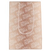 Elegante Rose Gold Frohe Weihnachtskalligraphie Na Mittlere Geschenktüte (Rückseite)