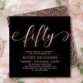 Elegante Rose Gold Fünfzig Script Schwarz 50. Gebu Einladung