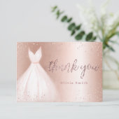 Elegante Rose Gold funkeln rosa Kleid quinceañera Dankeskarte (Stehend Vorderseite)