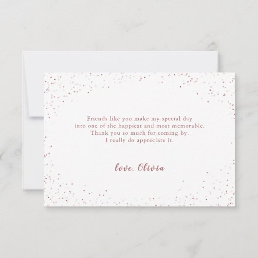 Elegante Rose Gold funkeln rosa Kleid quinceañera Dankeskarte (Rückseite)