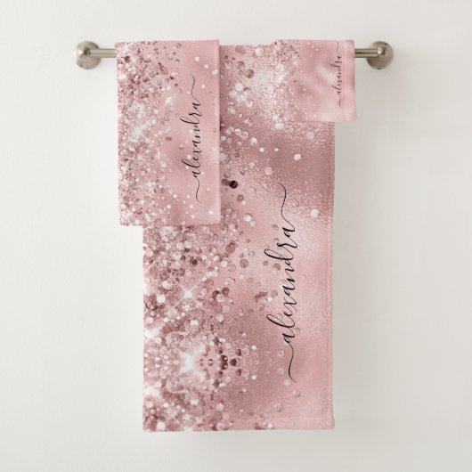 Elegante Rose Gold Funkelnd Glitzer Custom Chic Badhandtuch Set (Insitu)