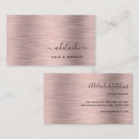 Elegante Rose Gold gebürstete Metallic Monogram Na Visitenkarte (Vorne/Hinten)