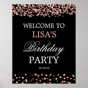 Elegante Rose Gold Geburtstag Begrüßungszeichen Poster