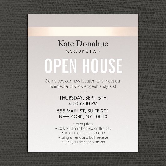 Elegante Rose Gold gestreift Modernes Open House Flyer