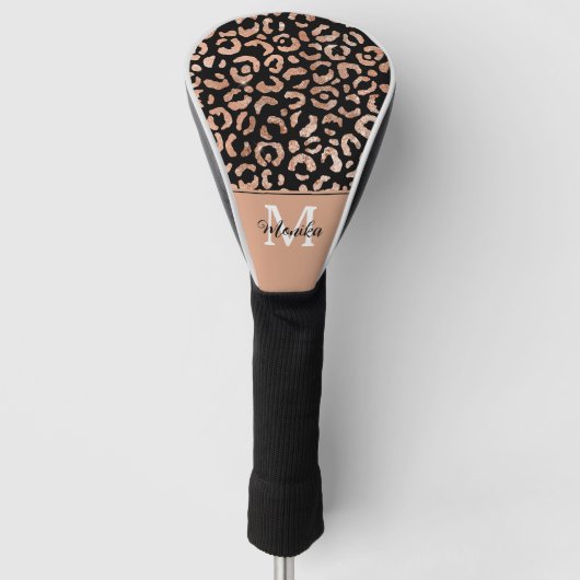 Elegante Rose Gold Glam Leopard personalisiert Golf Headcover (Vorderseite)