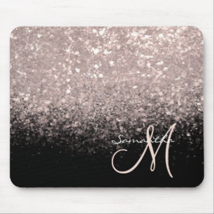 Elegante Rose Gold Glitter und schwarze Monogrammi Mousepad