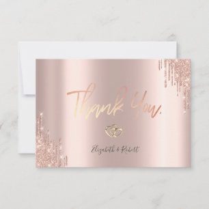 Elegante Rose Gold Glittertropfen mit goldenen Her Dankeskarte