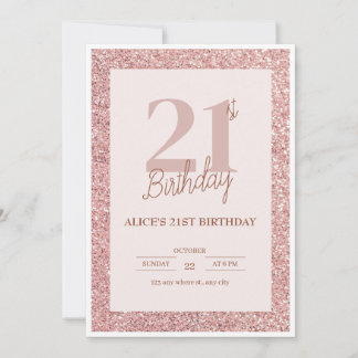 Elegante Rose Gold Glitzer 21. Geburtstag Celebrat Einladung