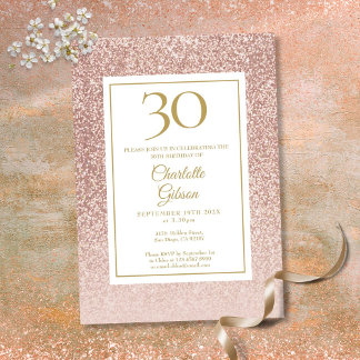 Elegante Rose Gold Glitzer 30. Geburtstag Einladung