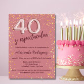 Elegante Rose Gold Glitzer 40. Geburtstag Spanisch Einladung