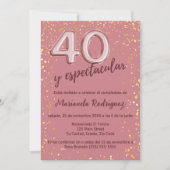 Elegante Rose Gold Glitzer 40. Geburtstag Spanisch Einladung (Vorderseite)