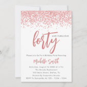 Elegante Rose Gold Glitzer 40 und herrlicher Gebur Einladung (Vorderseite)