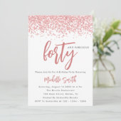 Elegante Rose Gold Glitzer 40 und herrlicher Gebur Einladung (Stehend Vorderseite)