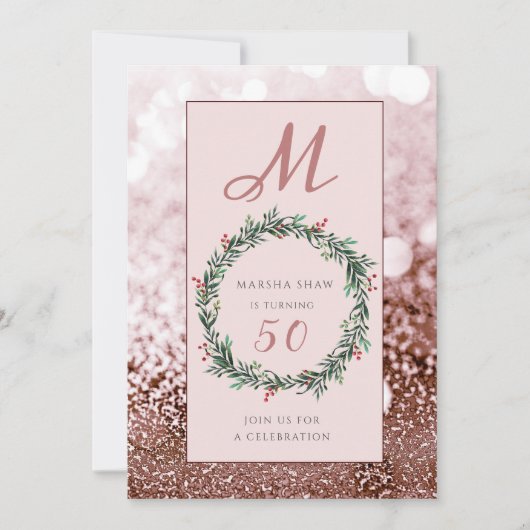 Elegante Rose Gold Glitzer 50. Geburtstag Einladung (Vorderseite)