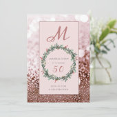 Elegante Rose Gold Glitzer 50. Geburtstag Einladung (Stehend Vorderseite)