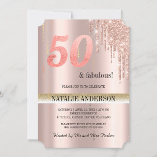 Elegante Rose Gold Glitzer 50. Geburtstag in Einladung