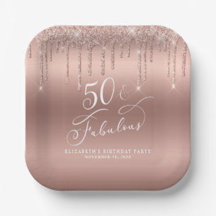 Elegante Rose Gold Glitzer 50. Geburtstagsparty Pappteller